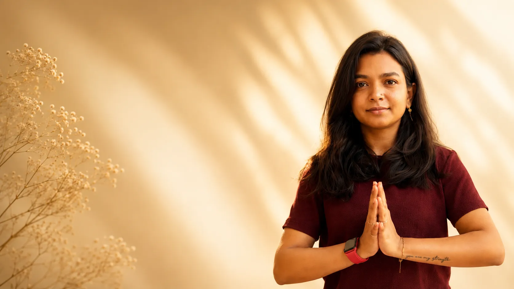 Dipika seated in namaskara